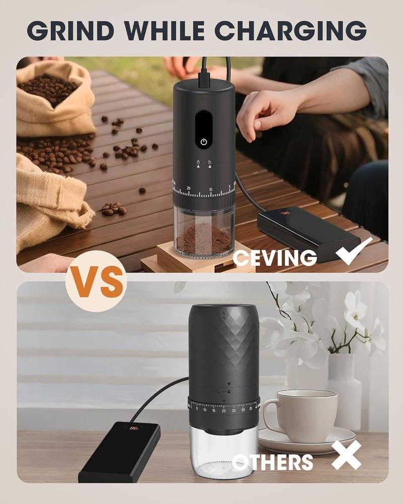 EZVING First Grind-While-Charging Rechargeable Coffee Grinder with Upgraded LED Battery Display, 1.7X Faster Grinding with 38 External Adjustable Settings & Ceramic Burrs, Portable for Travel, Camping, etc - Image 3
